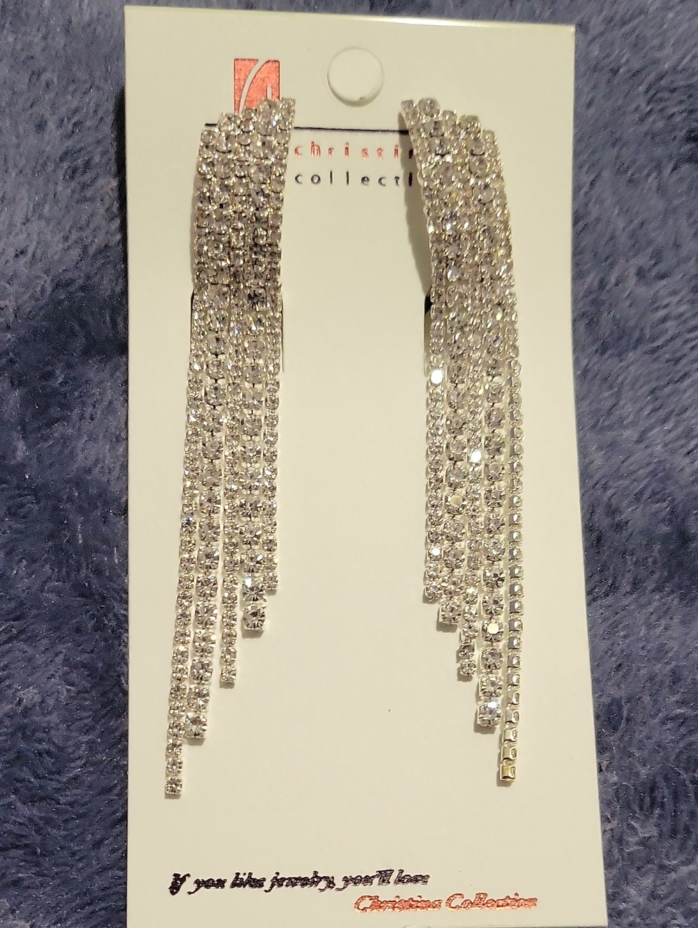 Rhinestone Cascade Drop Clip On Earrings - Silver